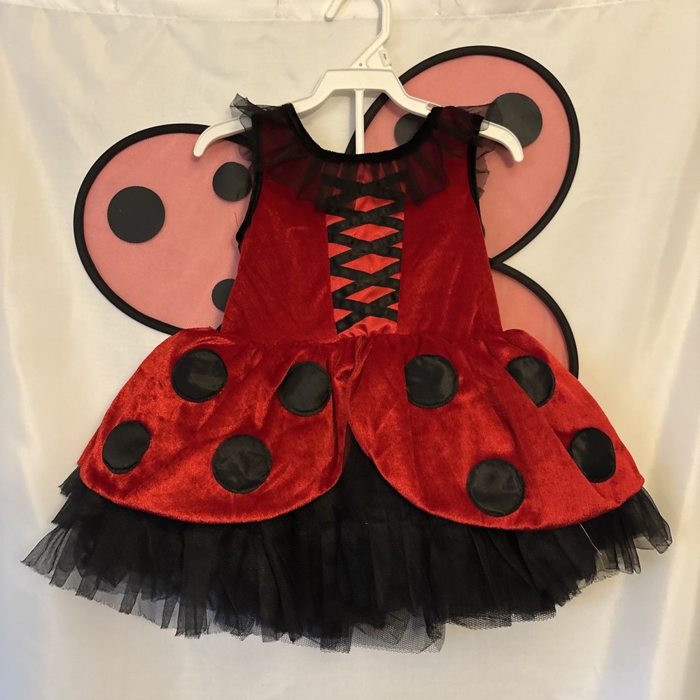 Toddler Girl Ladybug Costume Halloween 3T  Fairy Dust Dress & Wings red black